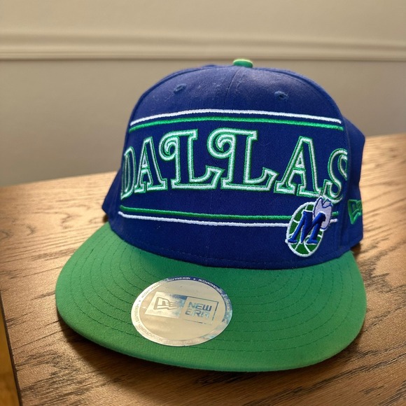 NBA New Era Dallas Mavericks Throwback Logo Hat Cap Snapback Blue Green - Picture 1 of 5